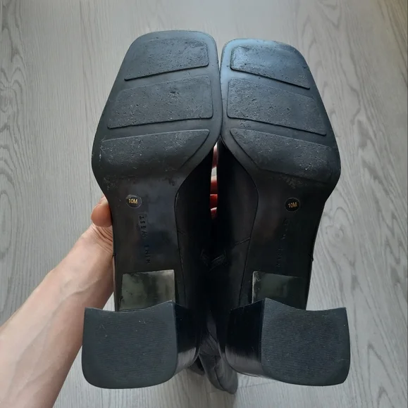 90's Nine West Vintage Y2K Square Toe High Black Leather Boots - Picture 14 of 16